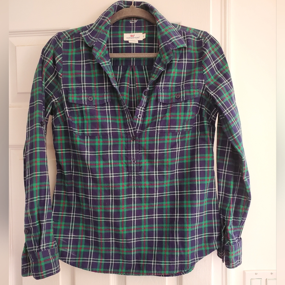 Vineyard Vines Blue and Green Plaid Shirt for Casual Comfort
